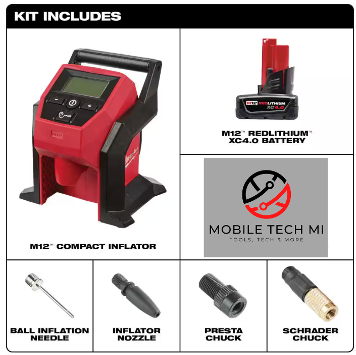 Milwaukee 2475-21XC M12 Cordless Portable Car Tire Inflator 4.0 Ah Battery NEW