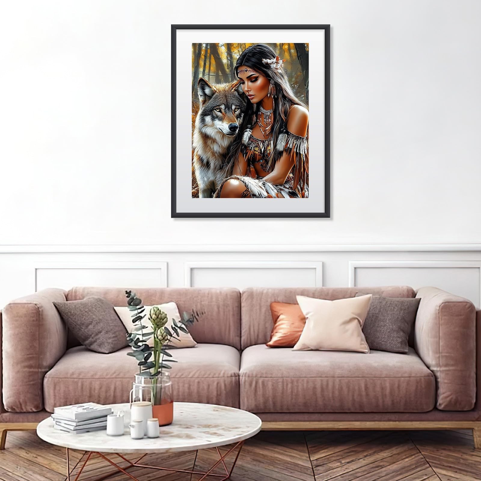 MISCER American Native Indian Woman Diamond Art Kits for Adults, Wolf