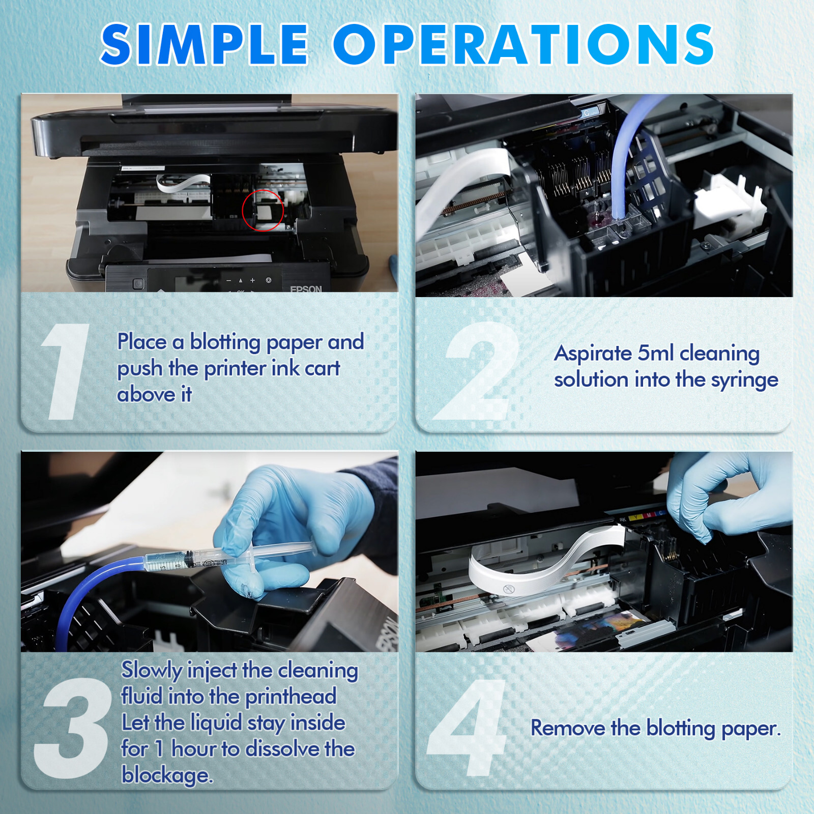 120ML Epson Printer Cleaning Kit Unblock Print Head Nozzles Clogs Cleaner Flush