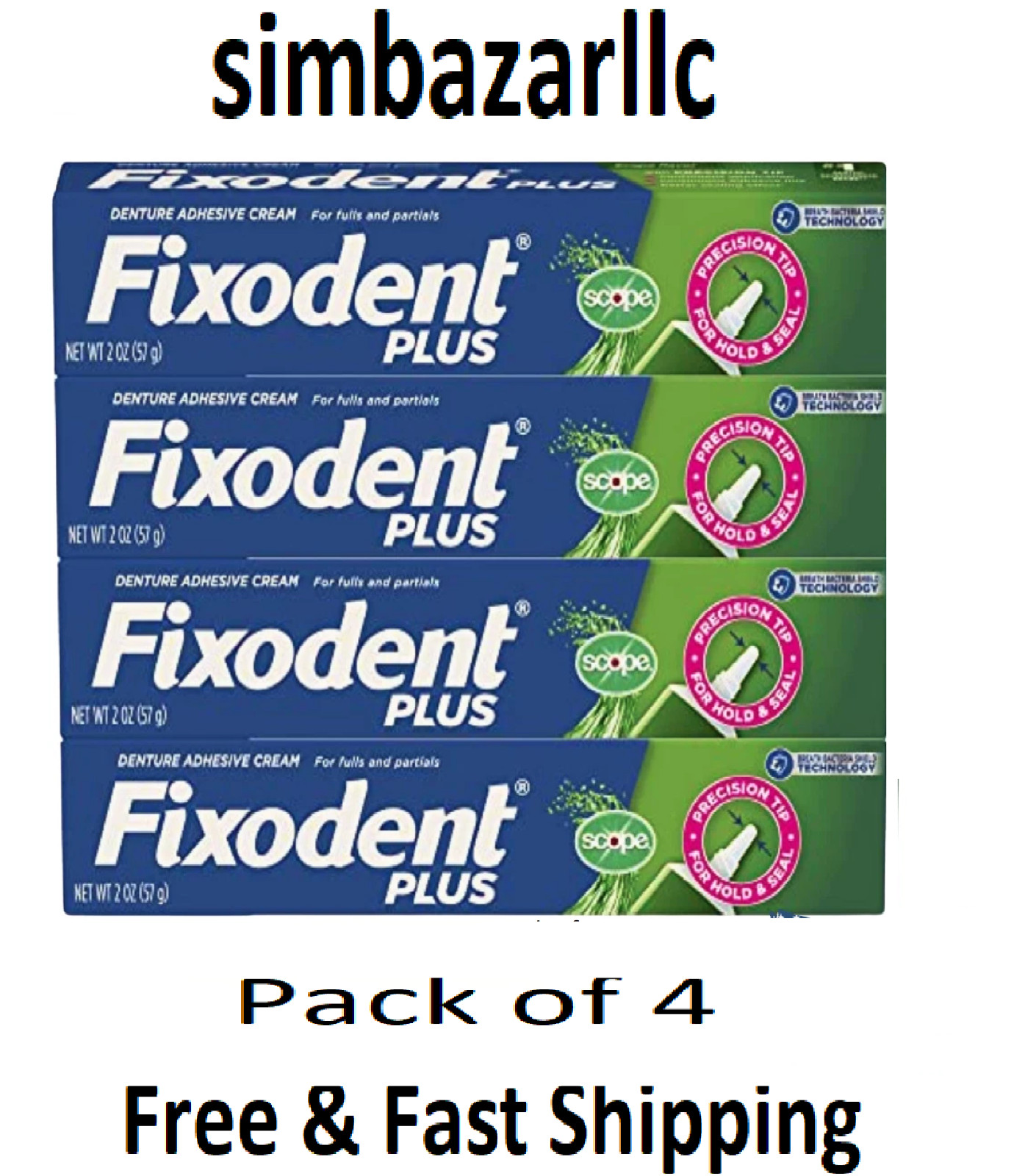 Fixodent Plus Scope Denture Adhesive, Precision Hold, 2.0 oz (4 Pack )