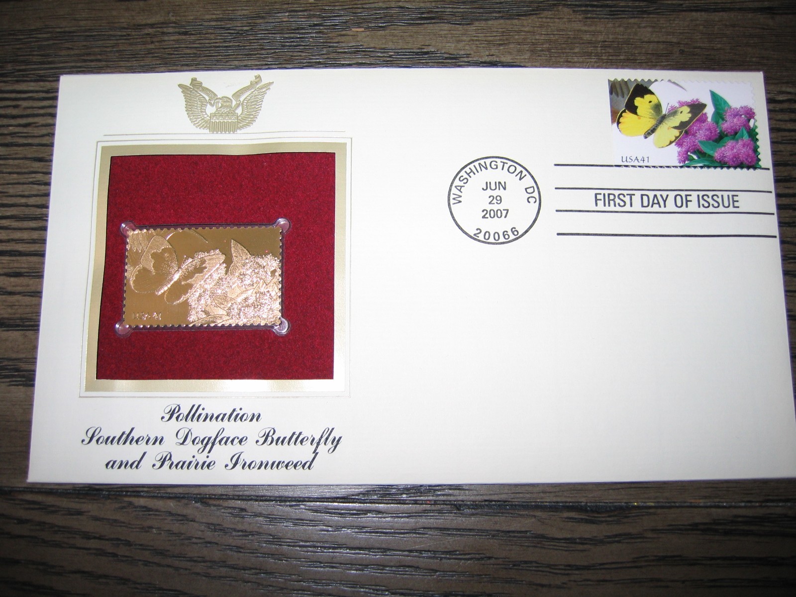 2007 Southern Dogface Butterfly Prairie Ironweed Golden Replica Cover Stamp