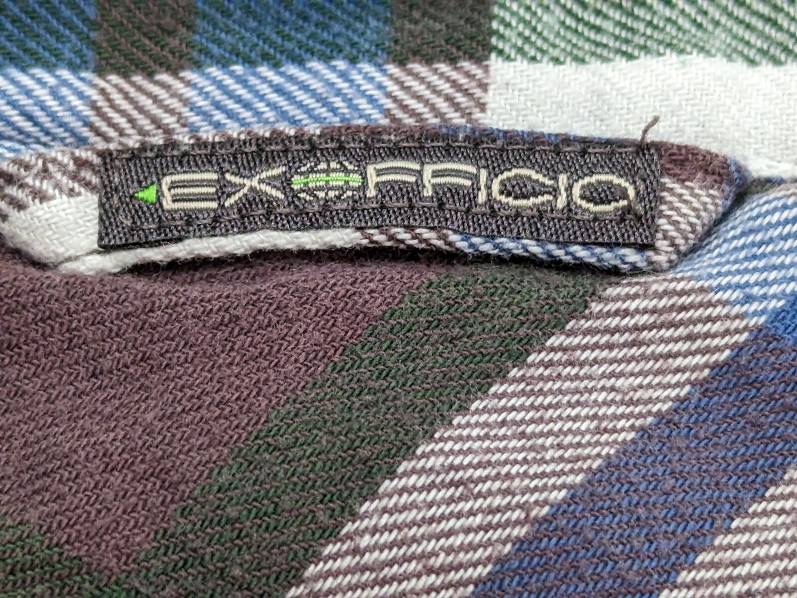 EX OFFICIO Shirt Men's Large Purple Plaid Flannel LS Outdoor Mid-weight