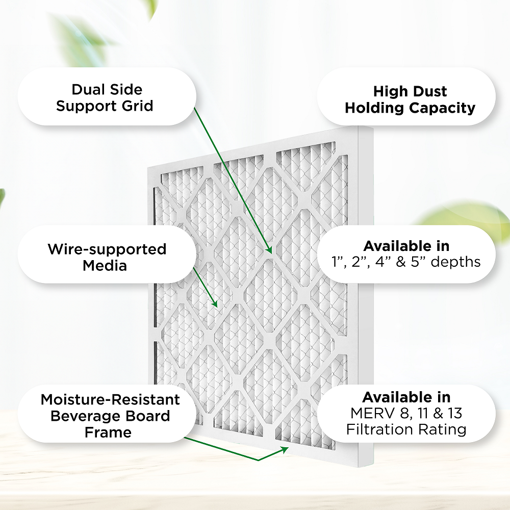 16x25x4 MERV 8 Pleated AC Furnace Air Filters. 4 Pack (Actual Depth: 3-3/4")