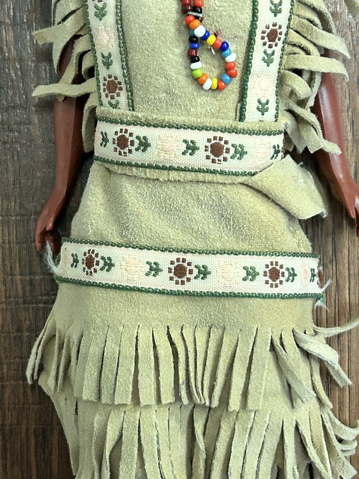 Vintage Native American Indian Sleepy Eye Doll Plastic W/ Leather Clothes Beads