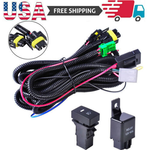 H10 H11 Fog Light Wiring Harness Socket Wire Connector Relay ON/Off Switch Kits