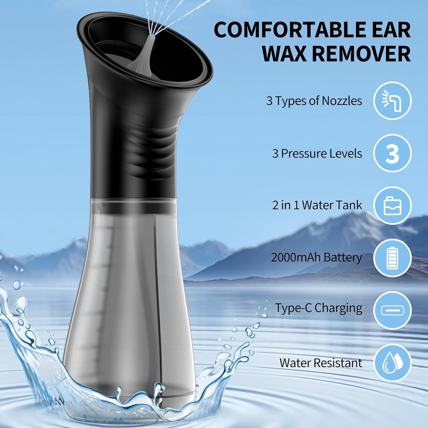 Ear Wax Removal Kit - Electric Irrigation Flushing Cleaner 2000mAh Fast Charging