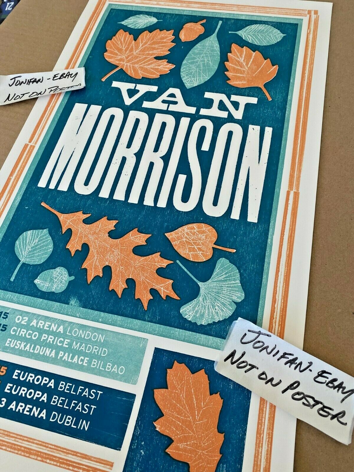 RARE Van Morrison UK EURO TOUR 2015 Original Letterpress AP Artist Signed Poster