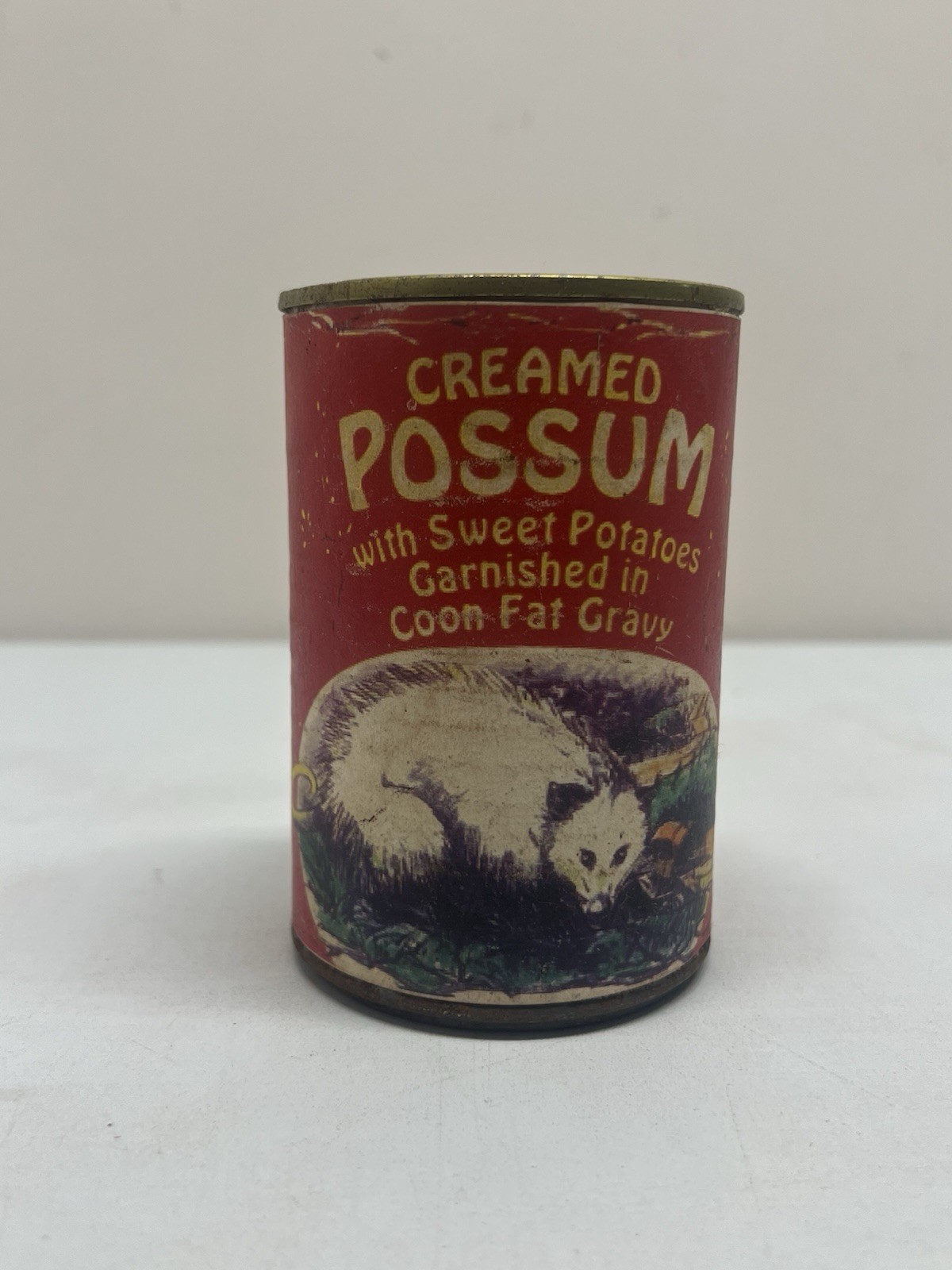 Creamed Possum in Coon Fat Gravy Gag Can Novelty Gift Used