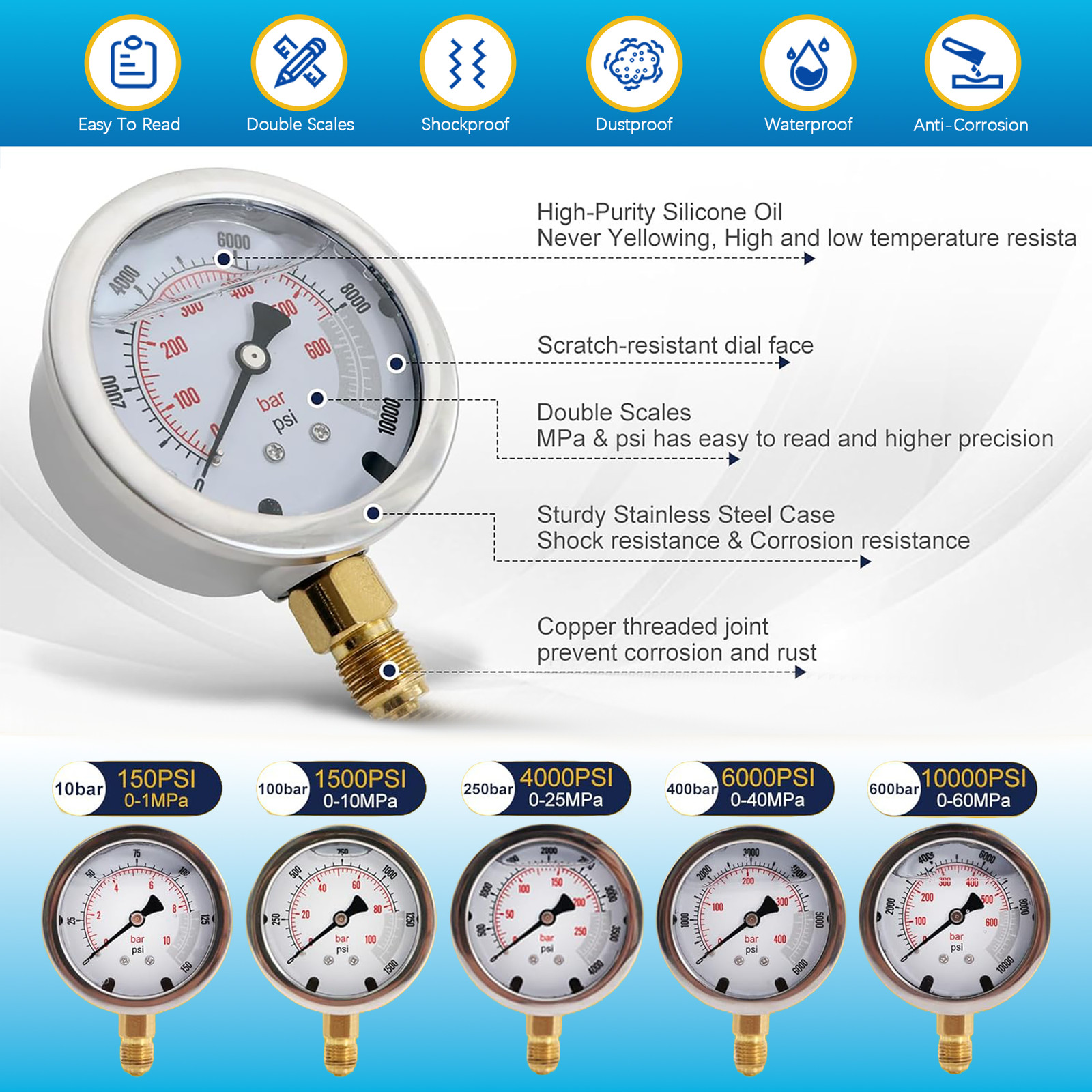 60Mpa Hydraulic Pressure Test Kit 5 Gauges 13 Couplings 14 Tee Connectors 5 Hose