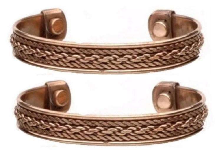2 Pack Pure Copper Magnetic Bracelet Cuff Twist Chain New