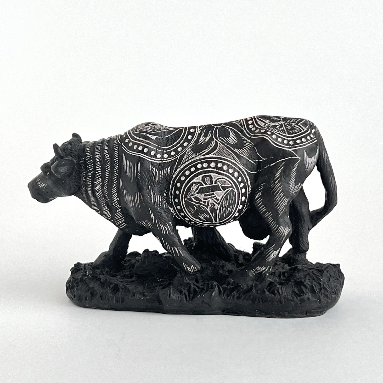 Cow Bull Figurine With Intricate Art
