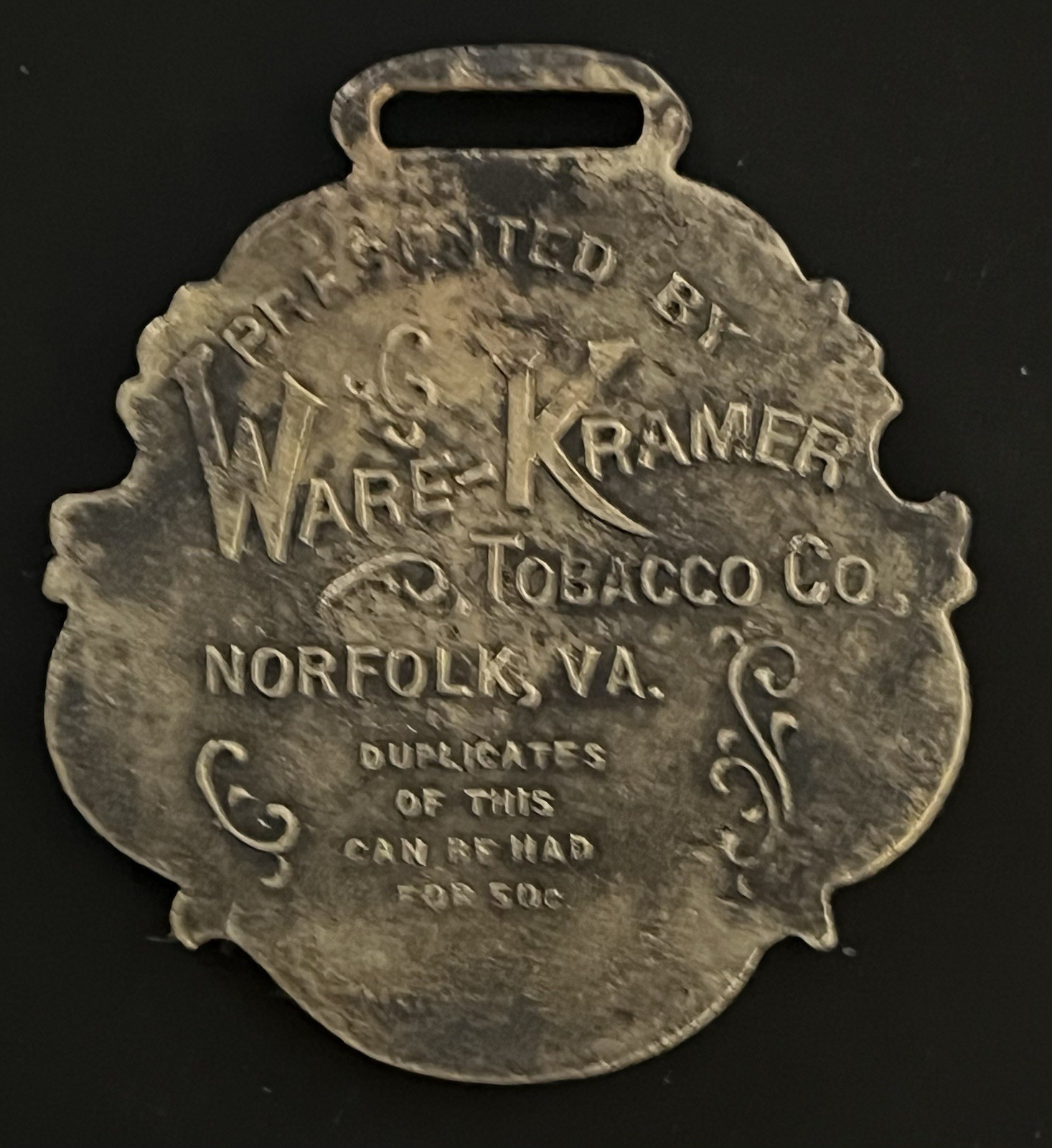 Antique WARE KRAMER Tobacco Co Pocket Watch FOB Norfolk Va