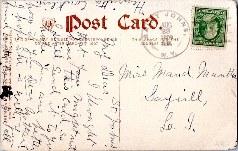 New York Saint Johns 1909 doane 2/1  1883-1915  PC  Some edge wear.