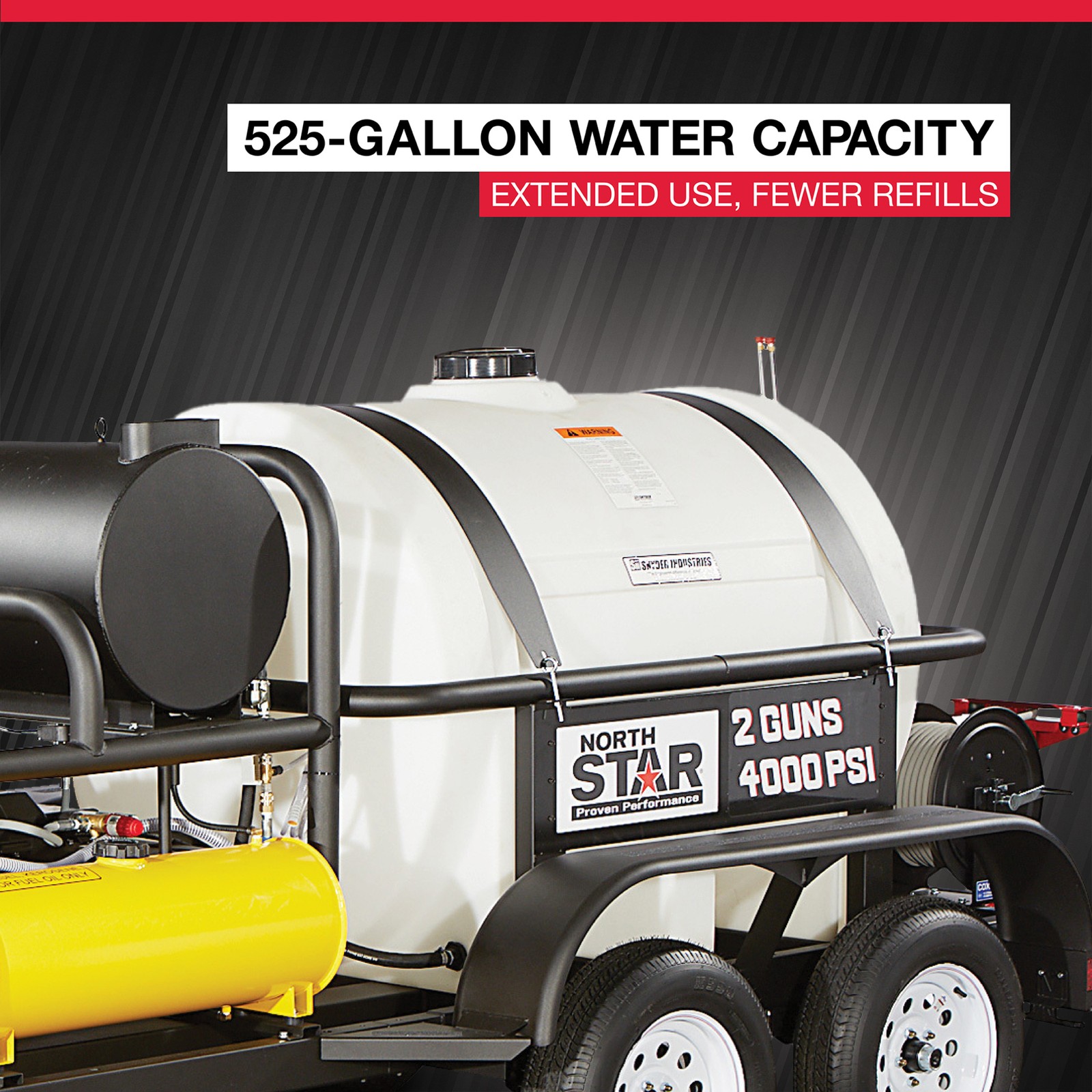 NorthStar Hot Water Commercial Pressure Washer Trailer with 2 Wands, 4000 PSI,