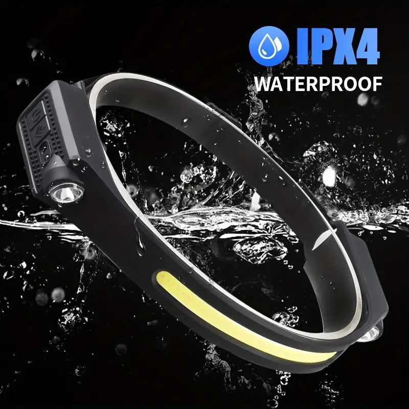 COB LED Headlamp USB Rechargeable Headlight Torch Work Light Bar Head Band Lamp