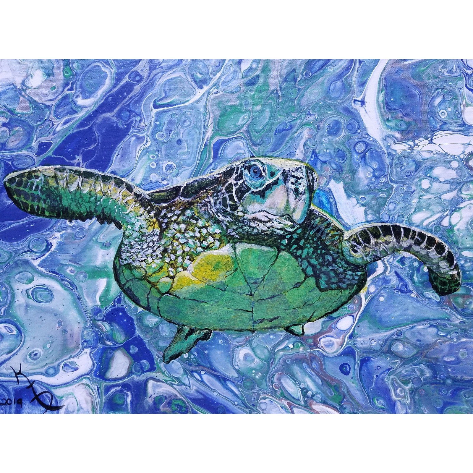 Sea Turtle 5"x7" Greeting Cards Set of 5 Acid Free Art Print Abstract