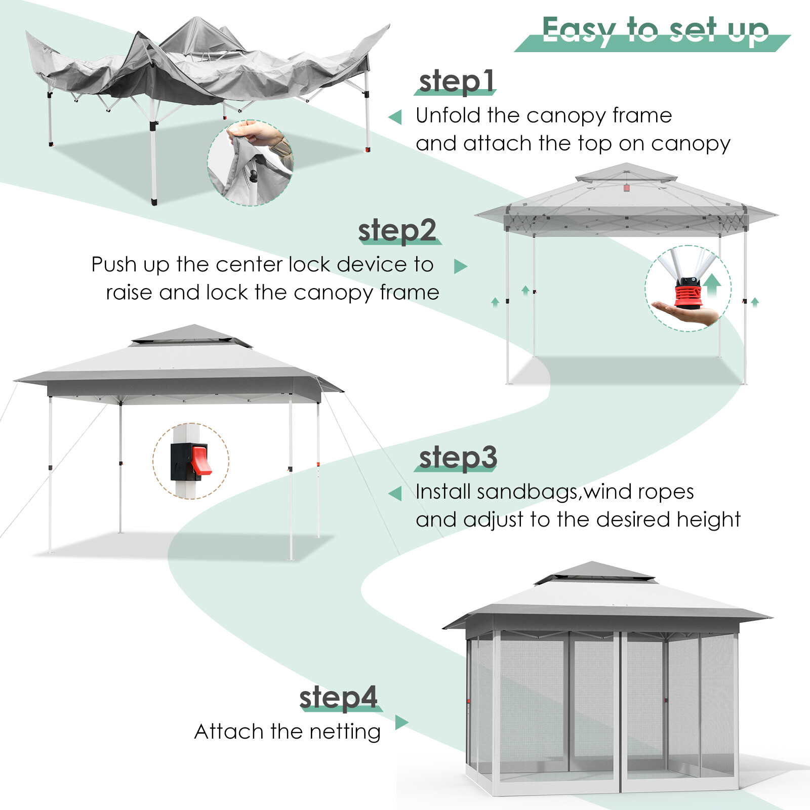 13' x 13' Pop Up Canopy Gazebo Height Adjustable Waterproof Wedding Party Tent