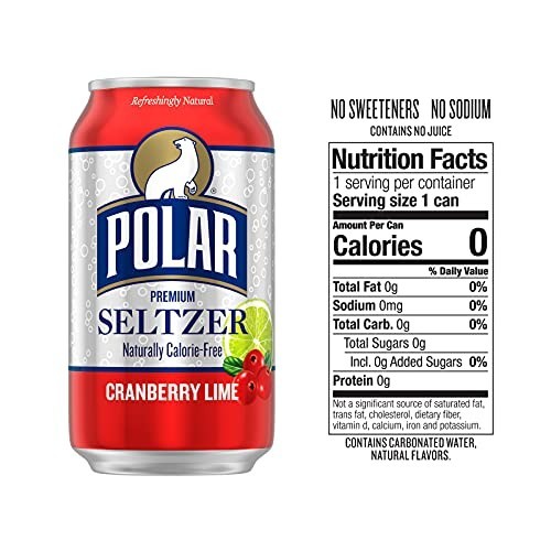 Polar Seltzer Water Cranberry Lime, 12 fl oz cans, 18 pack