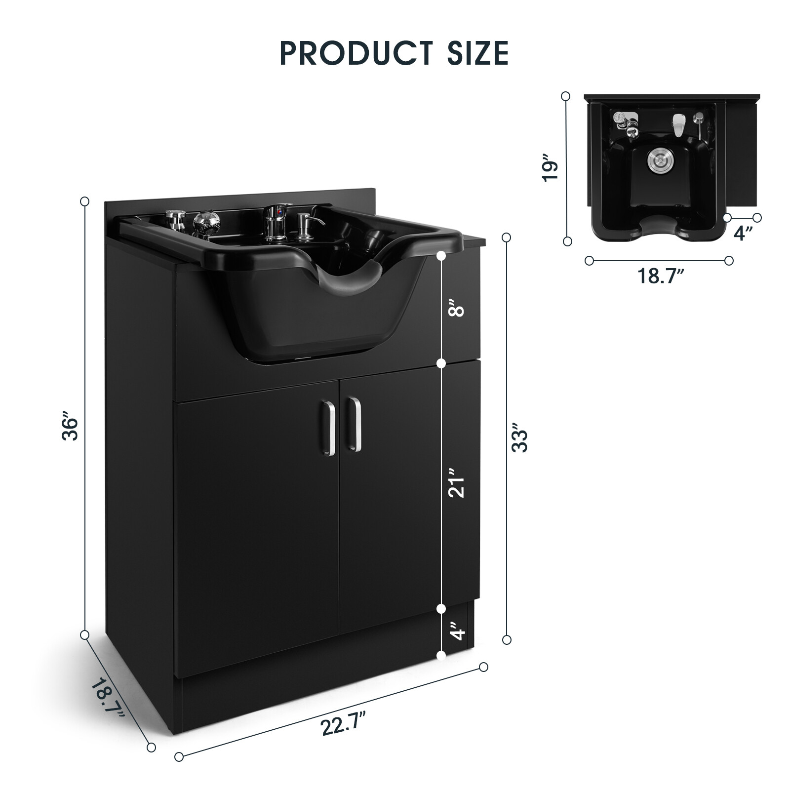 Backwash Sink Station Shampoo Bowl Beauty Spa Salon Hair Barber Equipment Black