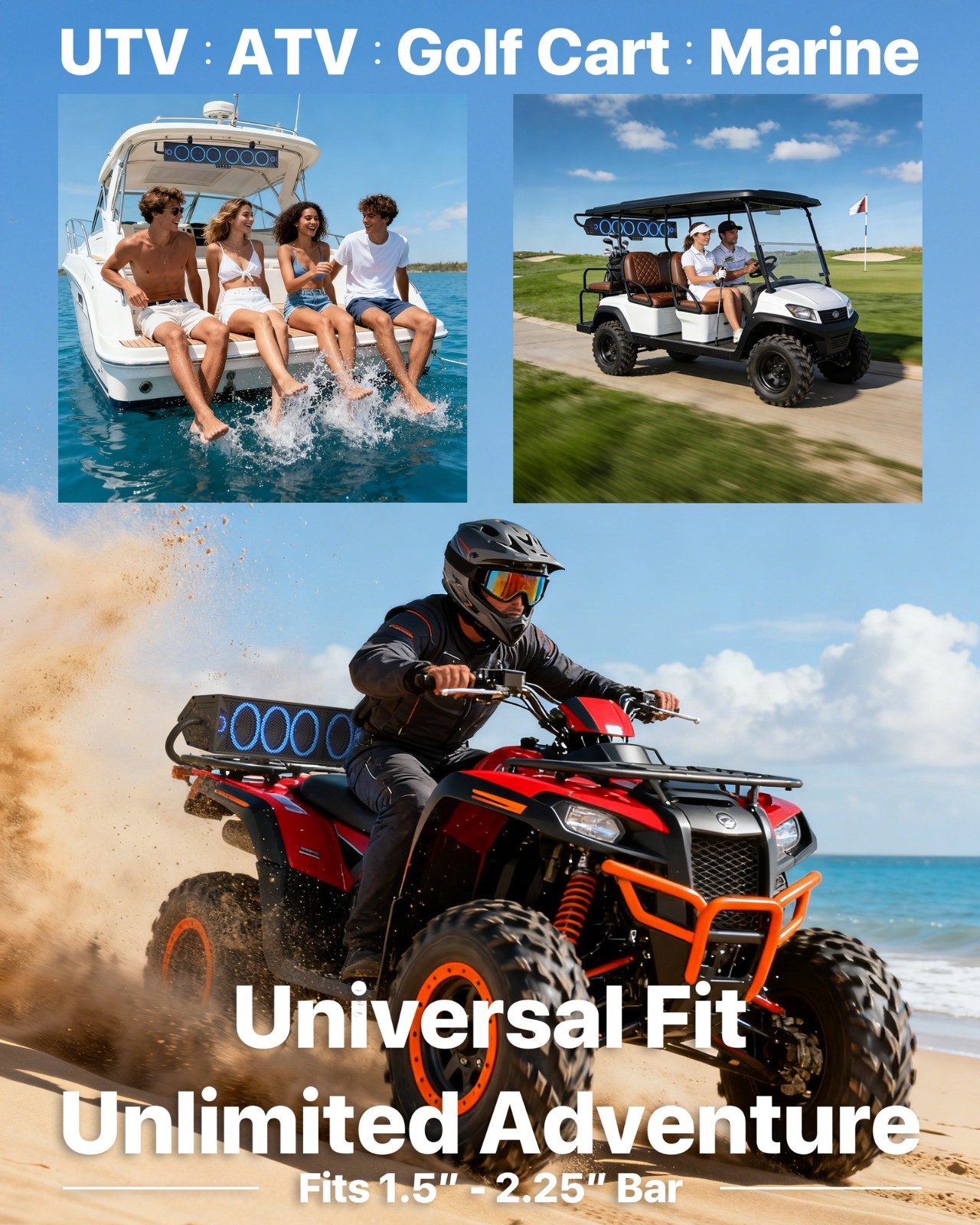 Waterproof Bluetooth UTV Sound bar 8 Speaker RZR Polaris 600W Audio Radio System