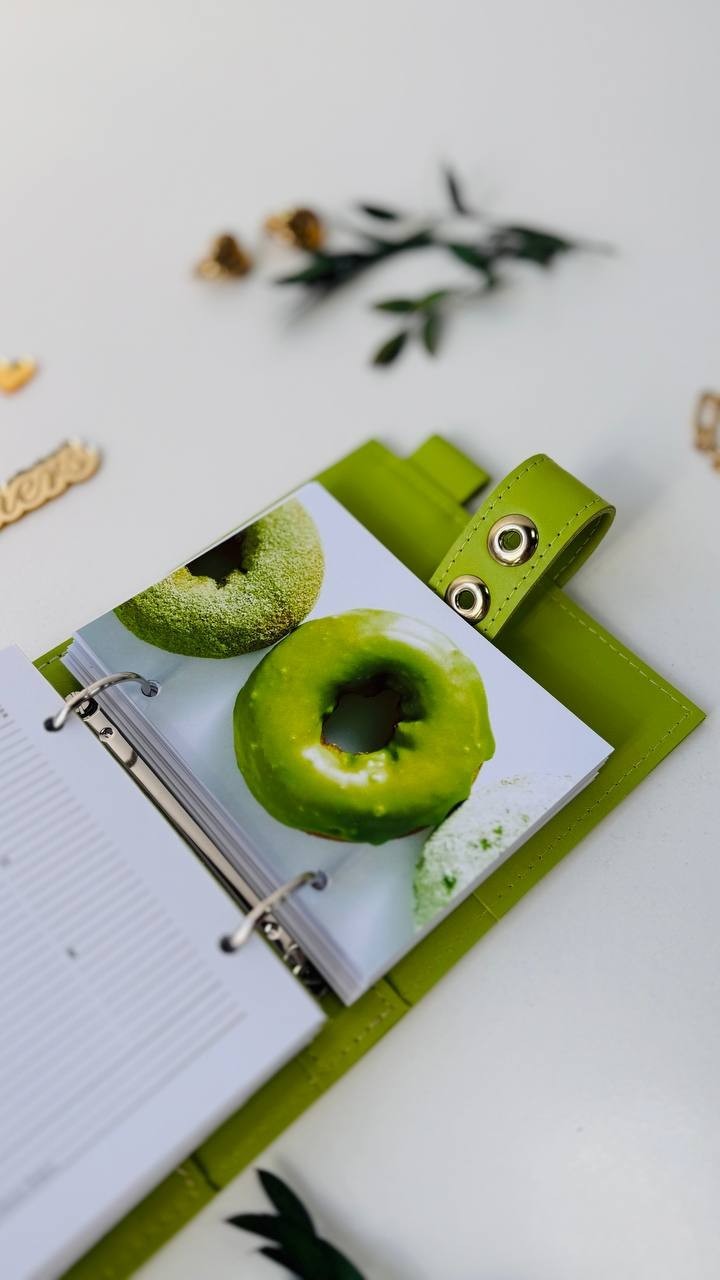 Light green Leather notebook cover A7 big binder mini wallet handmade gift