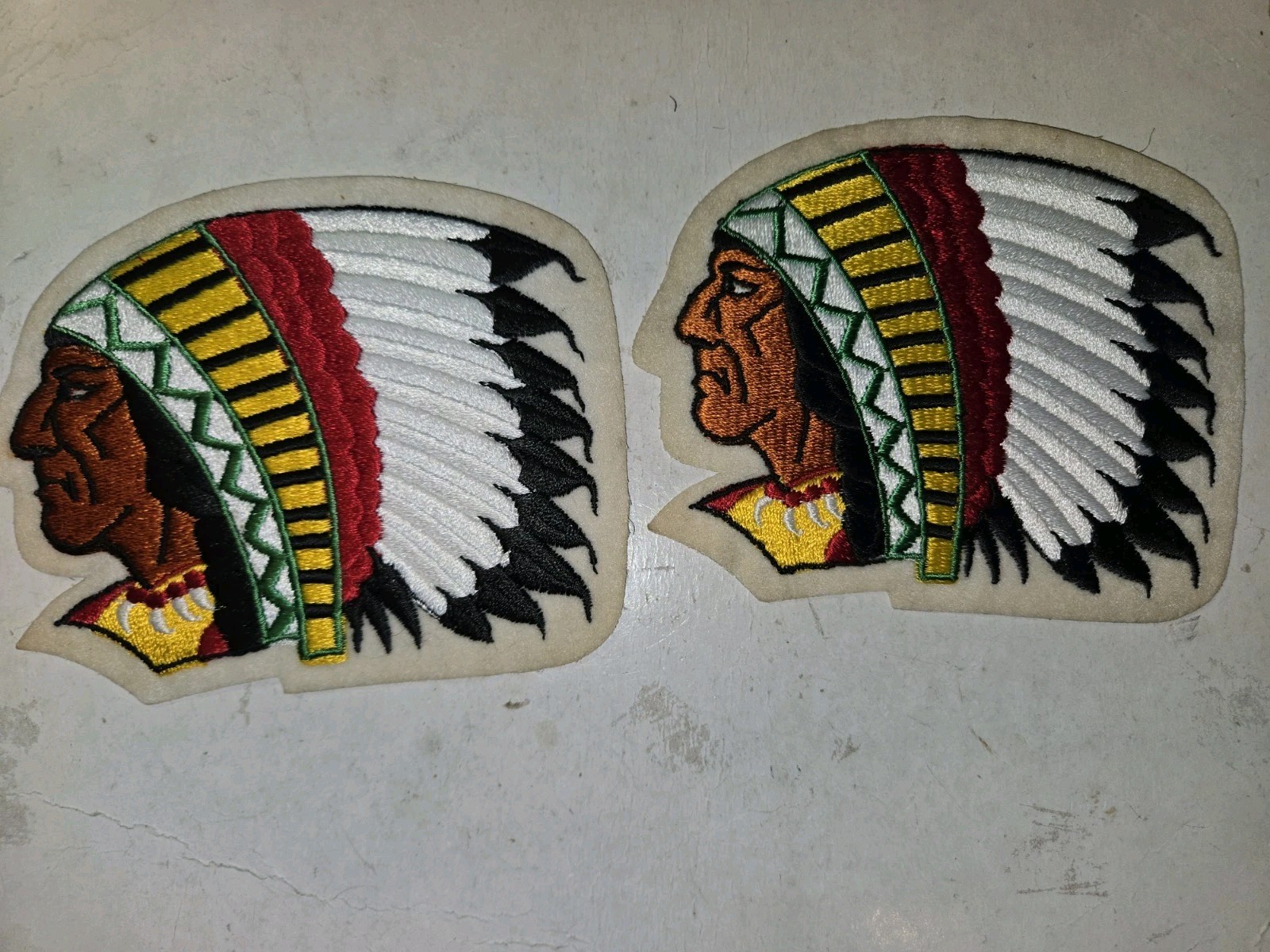 2 Vintage 60's/70's Large Indian Chief Headdress Cloth Embroidered Patch,6" x5"