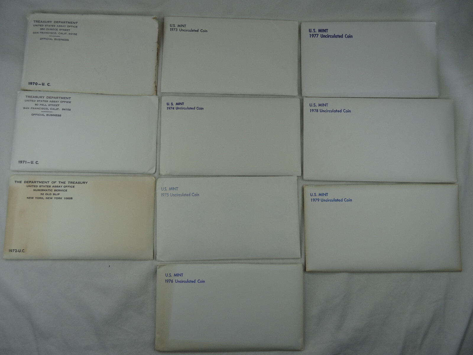 1970-1979 Lot of 10 US Mint P & D Sets Decade 118 Coins Original Mint Envelopes