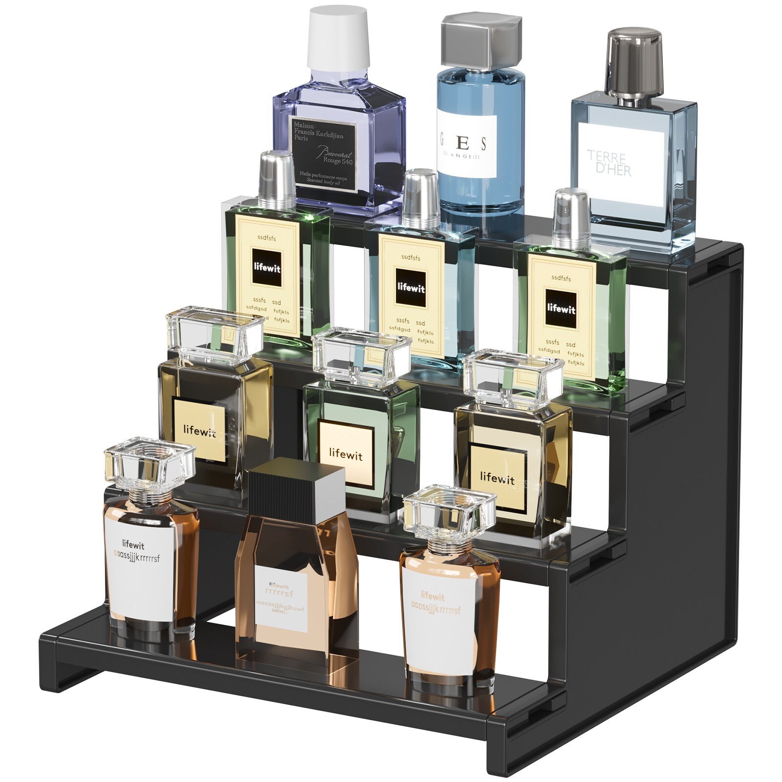 Plastic 9 Inch Dark Cologne Stand, Step Perfume Organizer