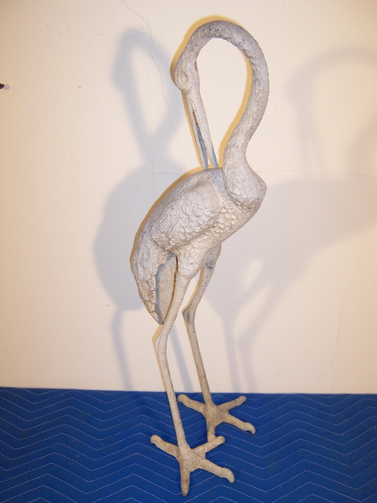 Vintage Weathered Aluminum Egret Crane Bird Garden Pond Statues