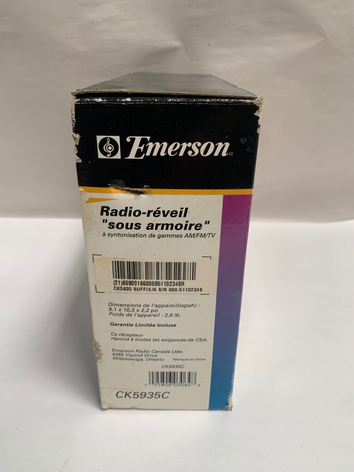 Vtg NEW Emerson Model CK5935C Under Cabinet Space Saver AM-FM Radio Clock (A17)