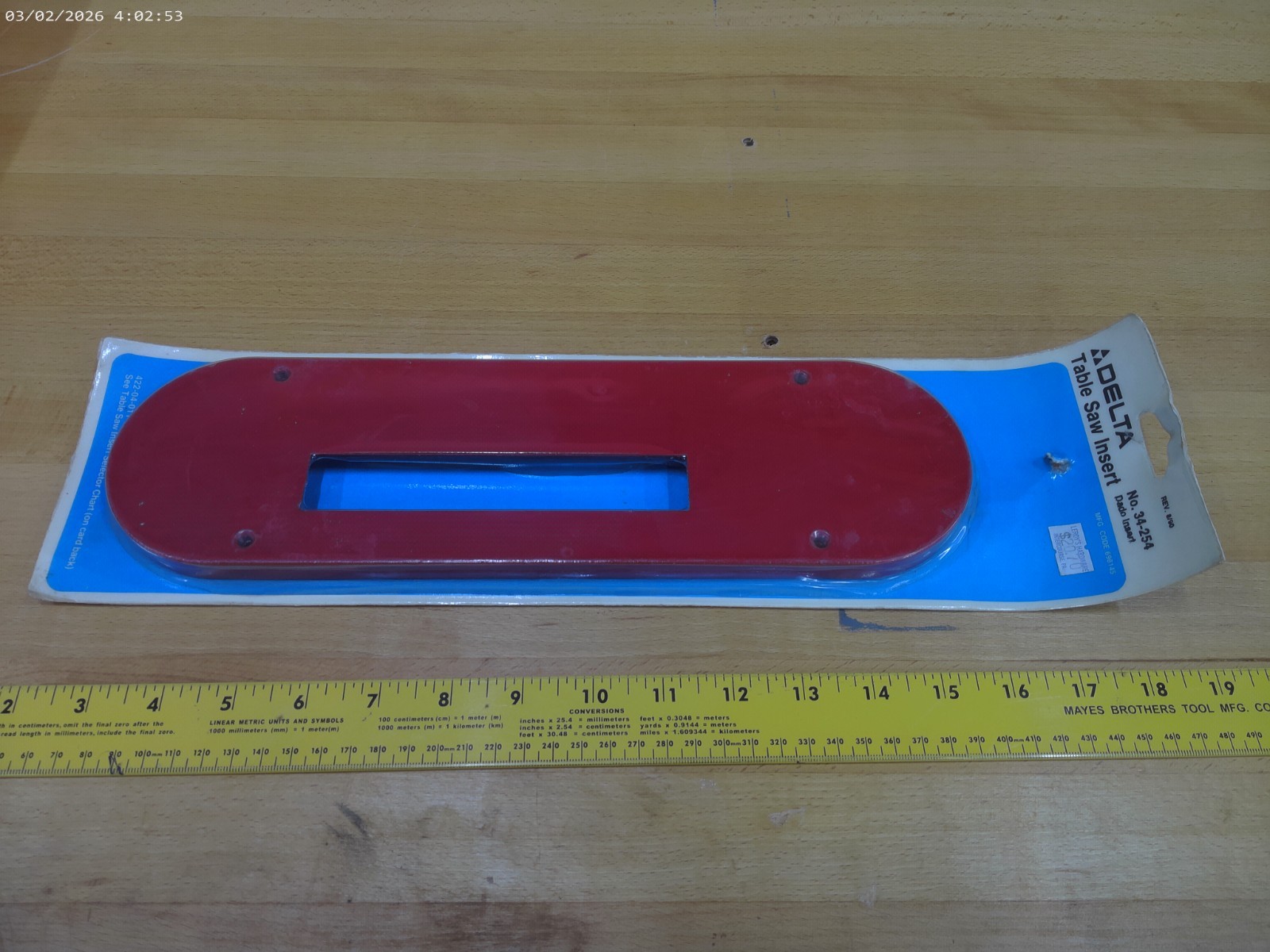 Delta 34-254 Dado Insert for 34-761 Unisaw 34-426 10" LTA Saw 34-440 10"