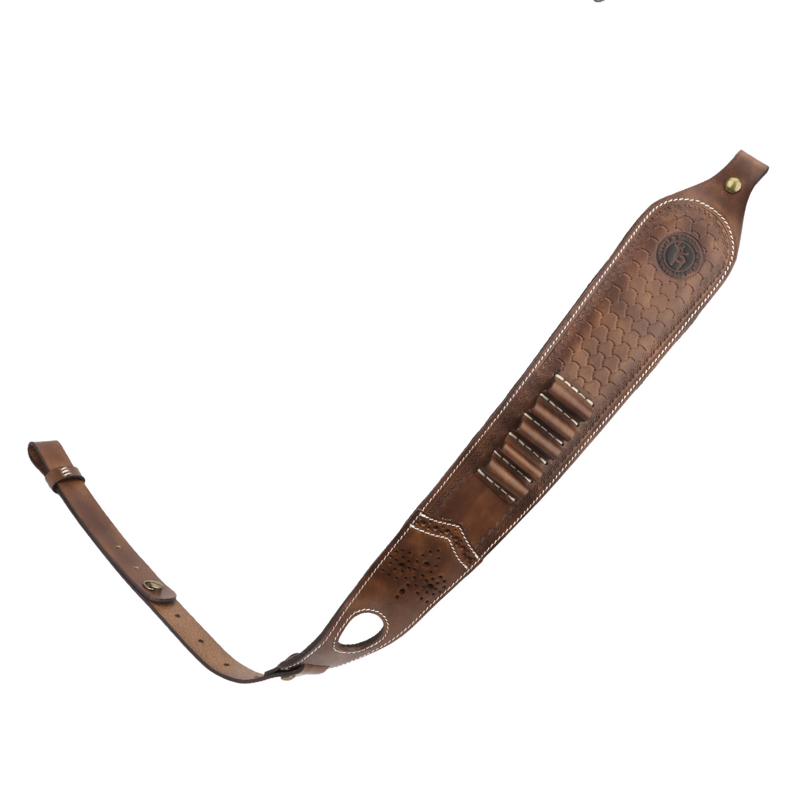 TOURBON 2 Points Genuine Leather Gun Sling Rifle Ammo Carry Strap Rest Hole