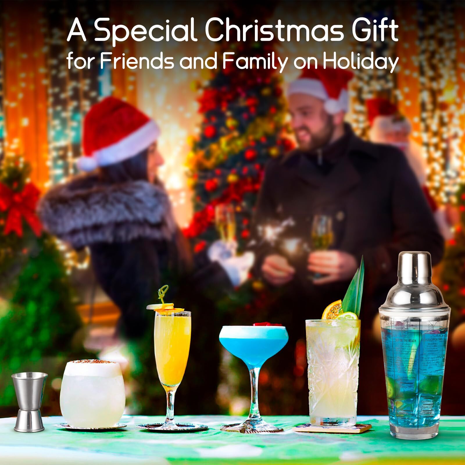 14oz Glass Cocktail Shaker with Recipe Drink Shaker Bartender Kit for Mixing