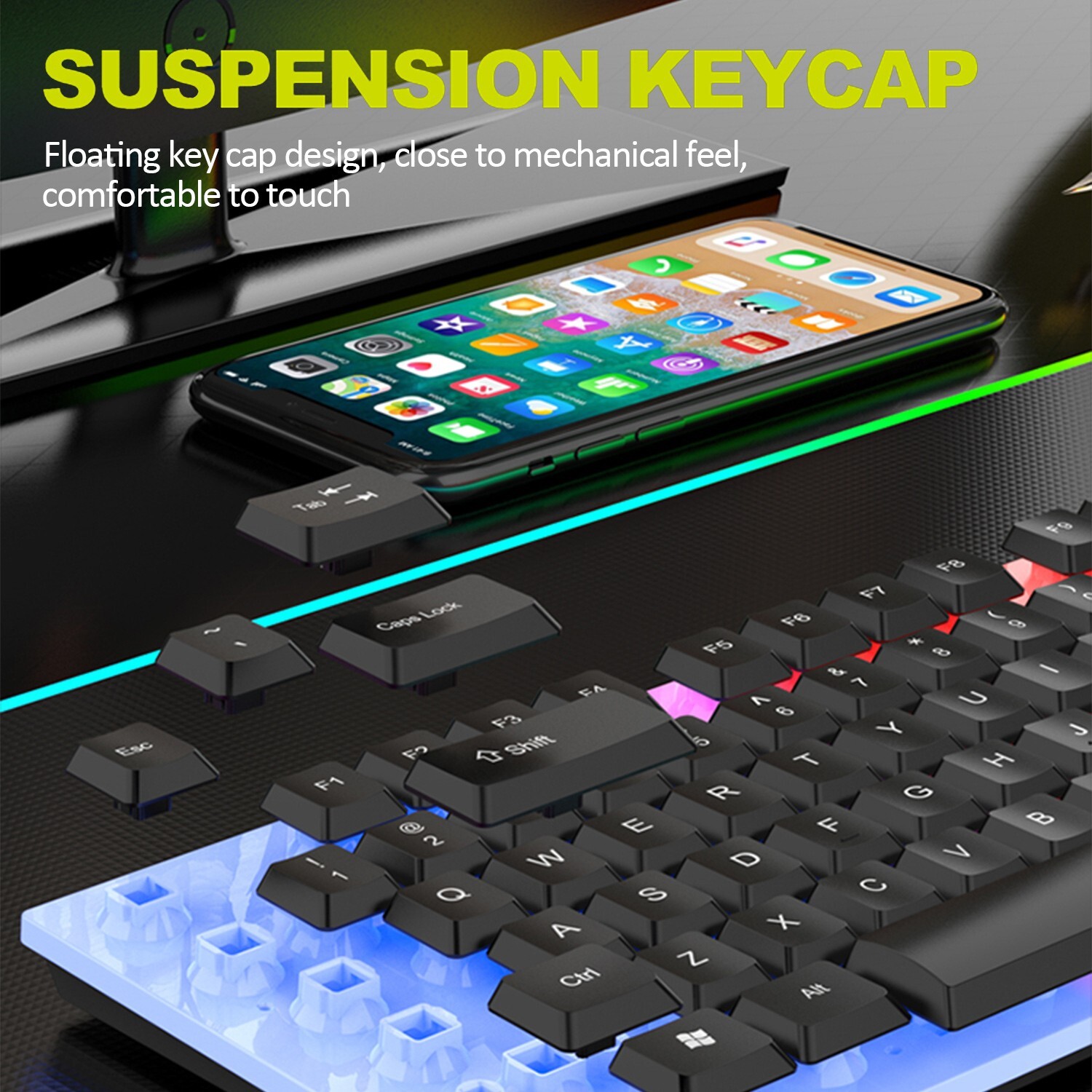 Wired Gaming Keyboard and Mouse Set RGB LED Rainbow Backlit for Computer Desktop