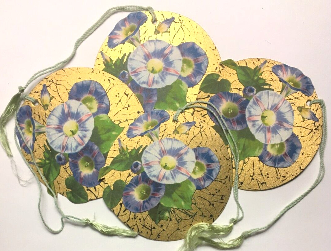 4 Unused Vintage Bridge Tallys Golden Morning Glory Spring Floral Clark