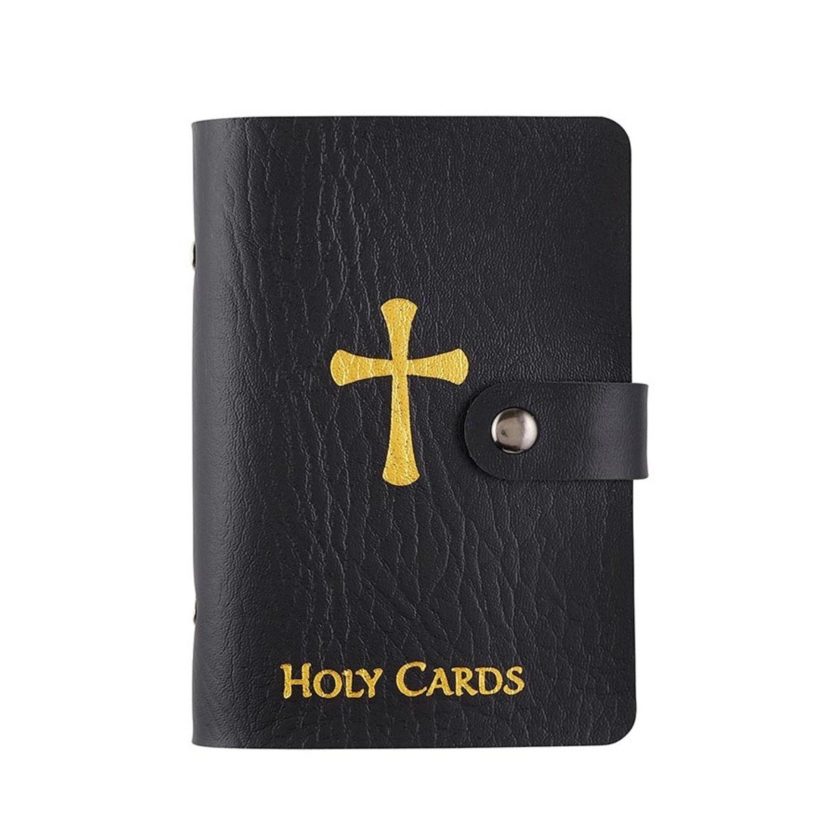 Holy Card holder Folder Black Gold 20 Plastic Sleeves snap close free holy card
