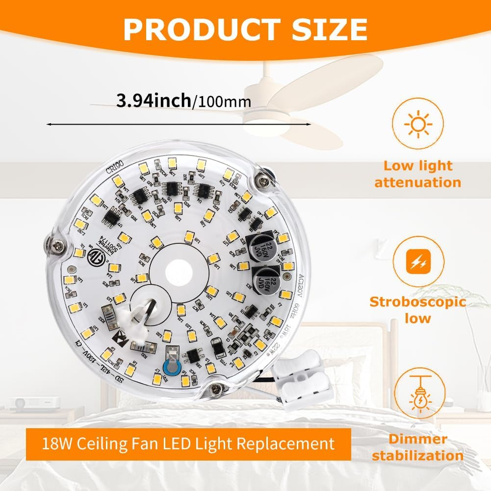 4 Inch Ceiling Fan LED Light Replacement 18W 6000K Retrofit Kit