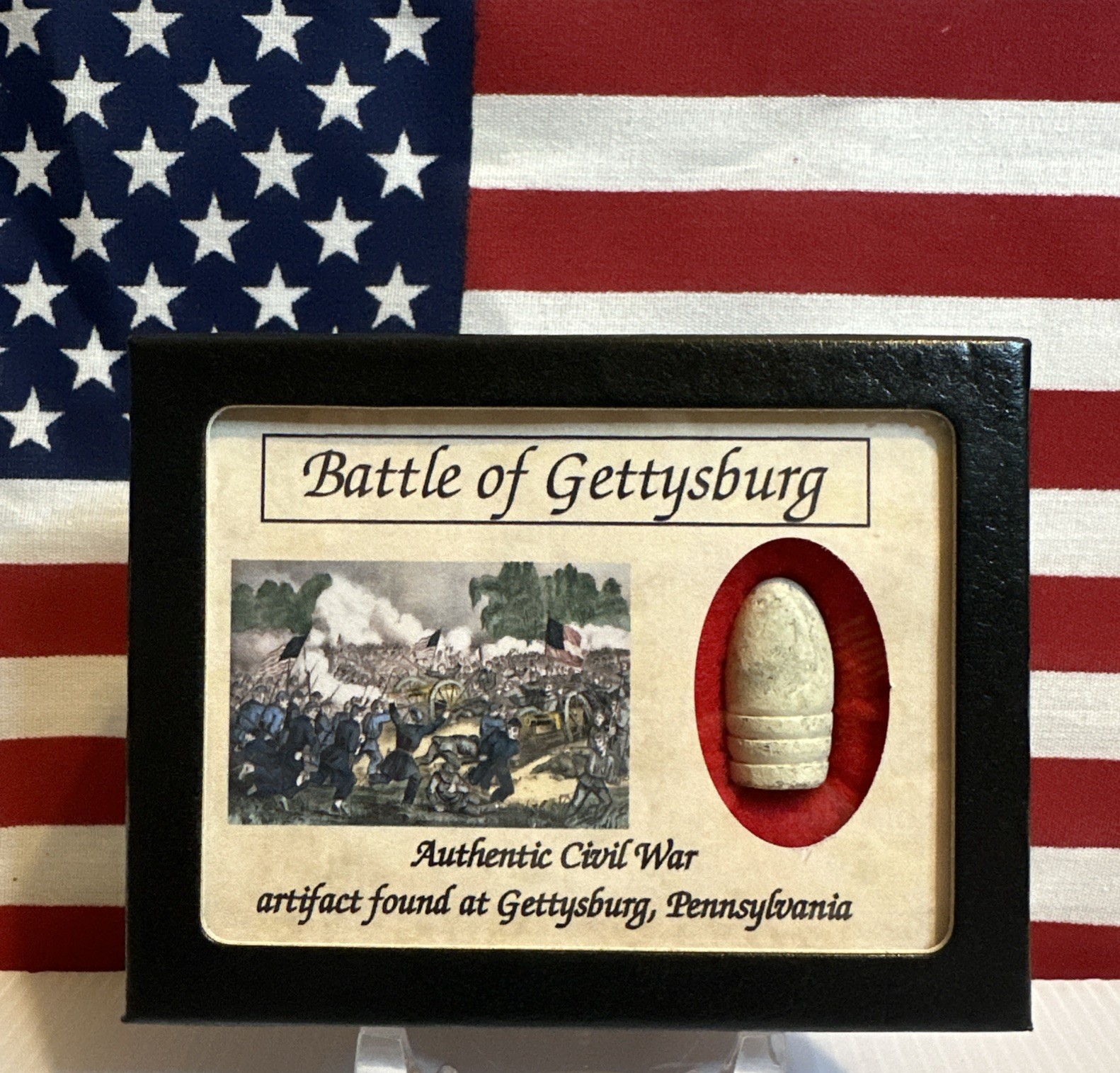 Dropped Civil War Bullet from Gettysburg in Matted COLOR Display Case with COA