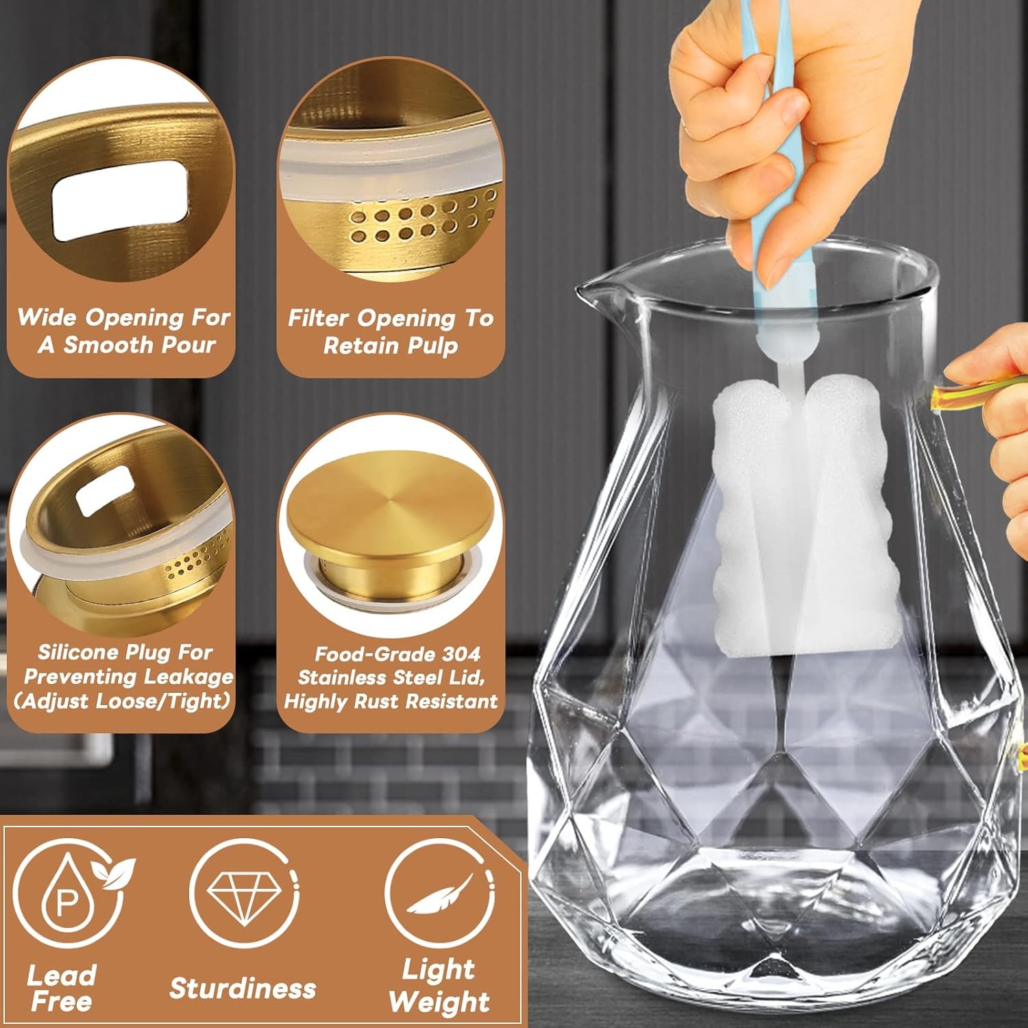 Glass Pitcher, 2.2 Liter Water Pitcher With Lid,Iced Tea Pitcher for Fridge