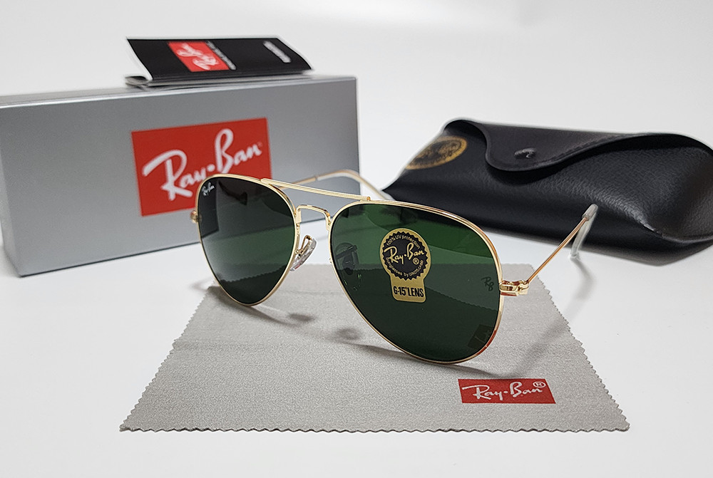 Ray-Ban RB3025 Aviator Sunglasses Gold Frame Glass Green Lens 58mm US Warehouse