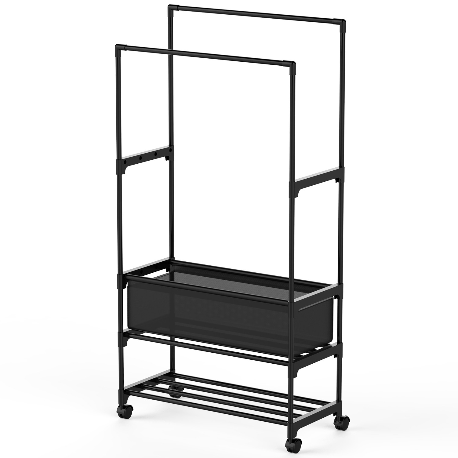 3-Tiered Garment Rack w/ Storage Bag Rolling Clothes Organizer Dual Rods Hanging