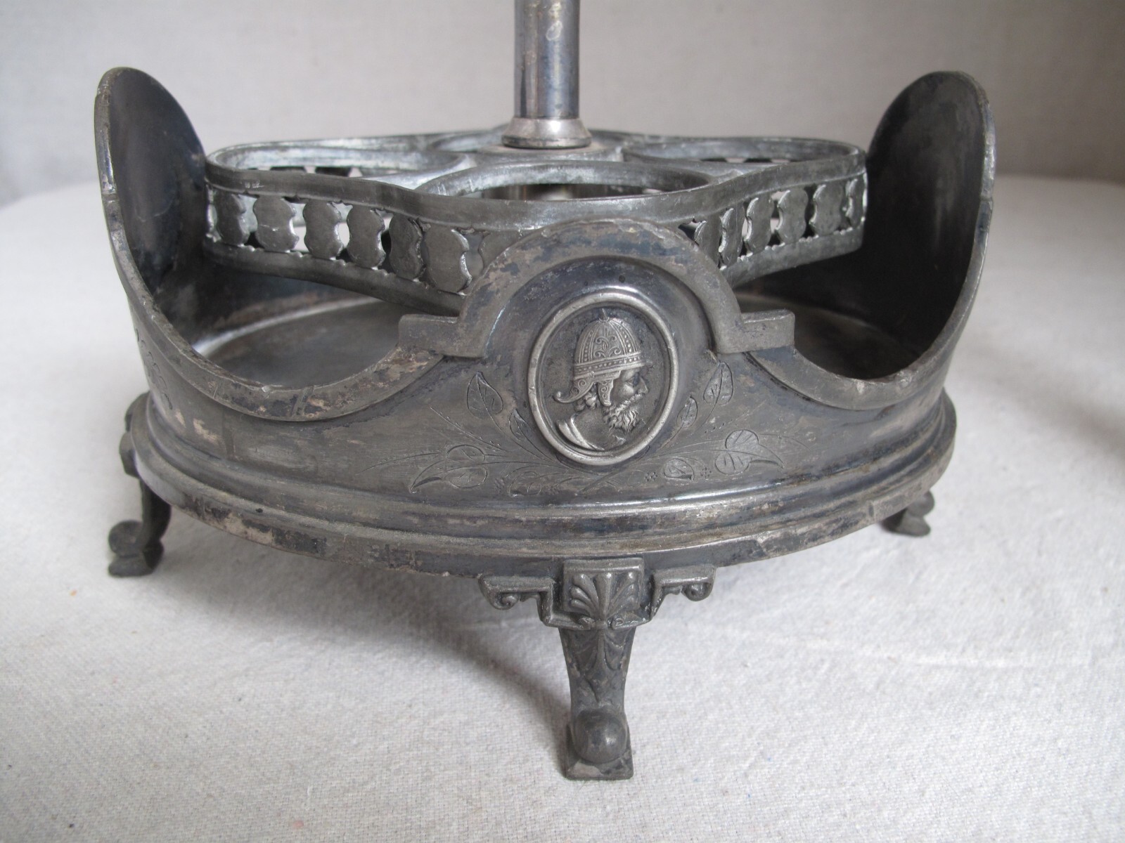 Antique SP Reed & Barton Cruet Castor Set Bell 4 Cut Glass Etched Bottles