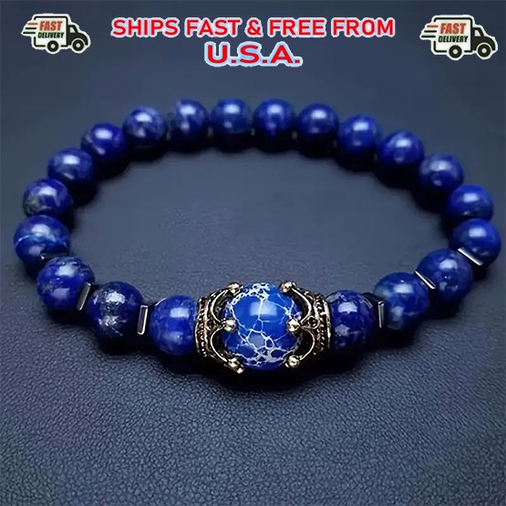 Lapis Lazuli Bracelet 8mm Round Healing Crystal Gemstone Beaded Stretch Bracelet