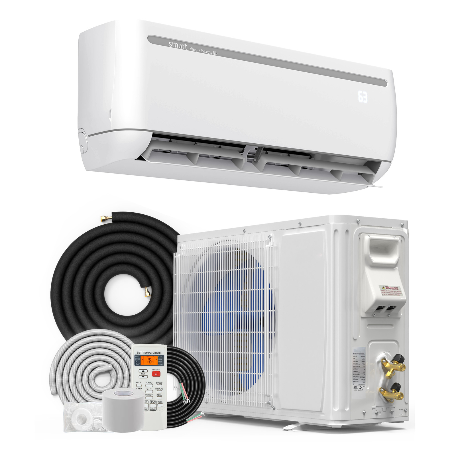 18000 BTU Mini Split Air Conditioner COOL HEAT PUMP Wifi System Ductless Kit