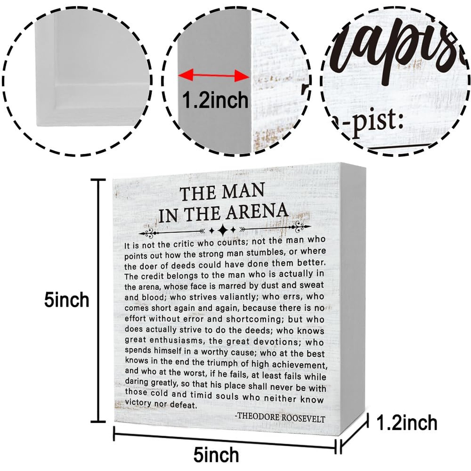 Inspirational Quote the Man in the Arena Wood Box Sign, Motivational Office G...