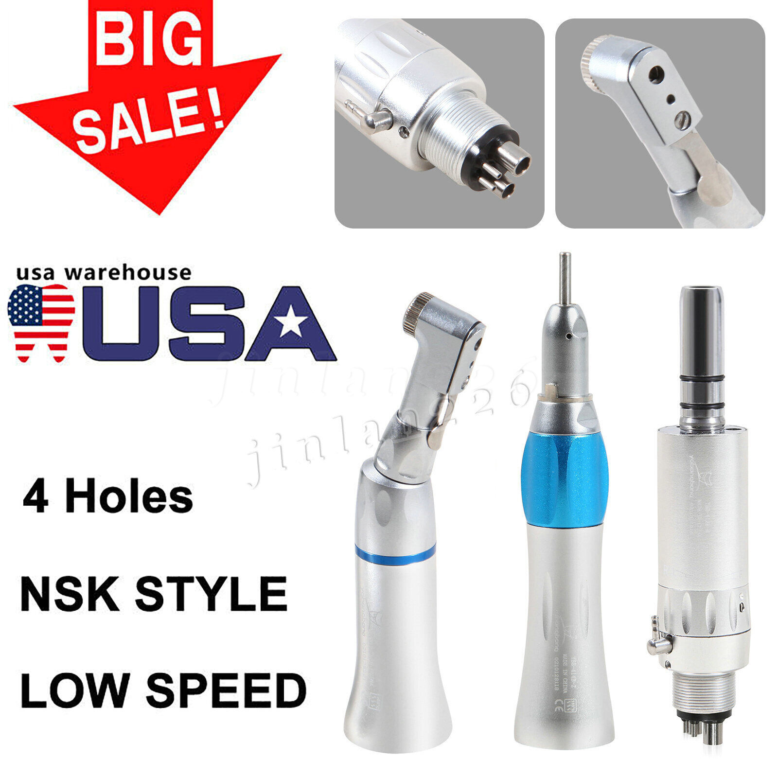 Dental Low Slow Speed Handpiece E-type Contra Angle Micro Air Motor 2/4 Hole 1:1