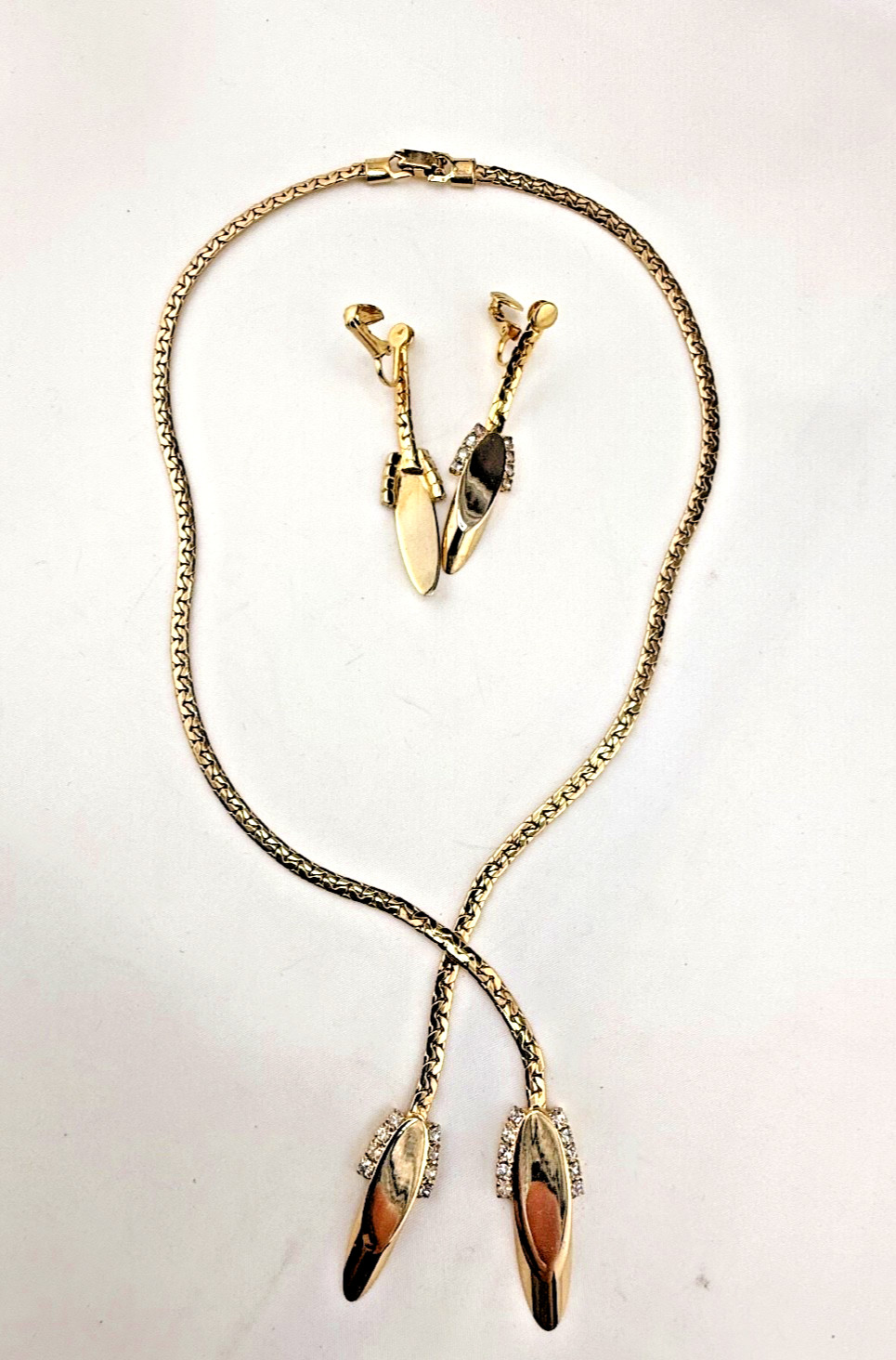 Vintage Park Lane Necklace Earring Set Clip Ons Gold Tone Rhinestone 17”