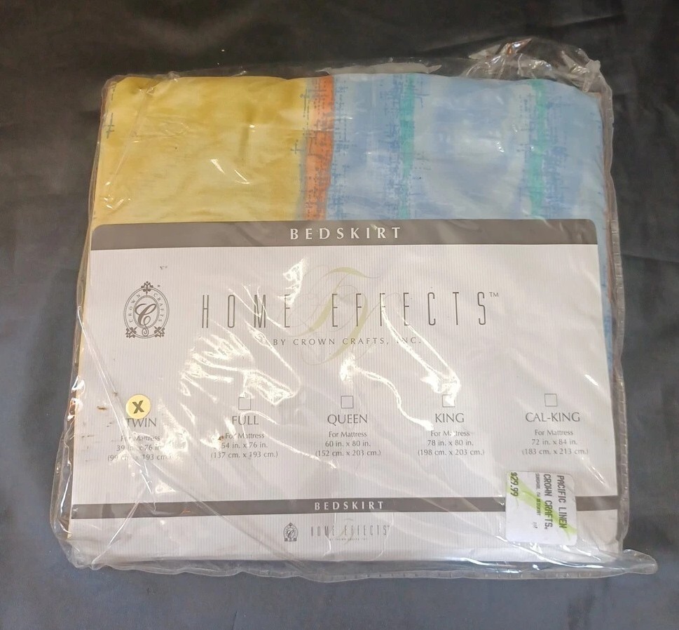 NOS Crown crafted abstract yellow blue orange green Twin Bedskirt