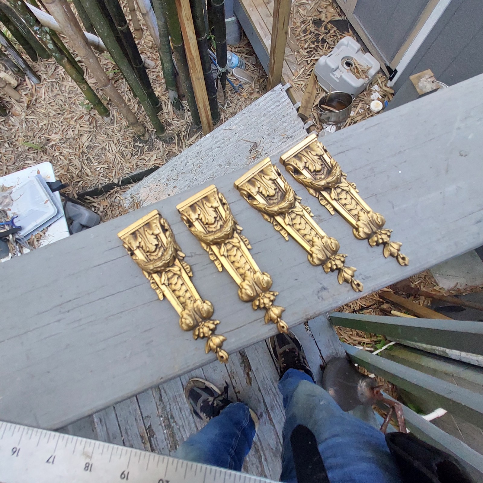 Antique Victorian Brass Furniture Trim Set Of Four Rococo