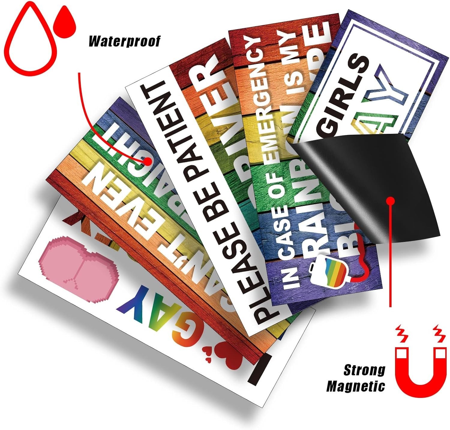 10-pack Magnetic Rainbow Bumper Decals, Funny Gay Pride Car Stickers for Vehicle